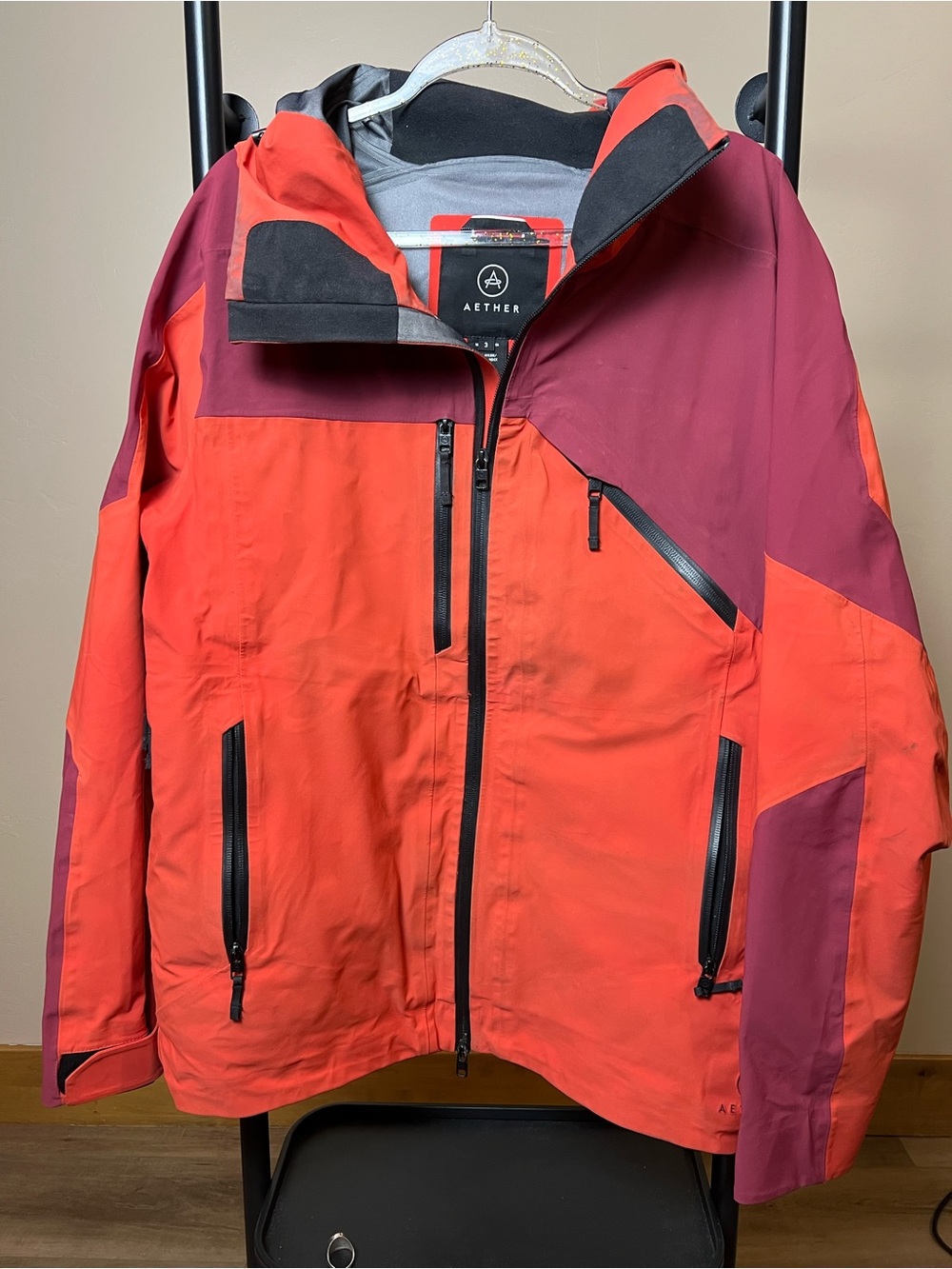 AETHER Apparel Fusion Shell Ski Jacket Colorblock Orange/Red - Men's Size 3 (L)